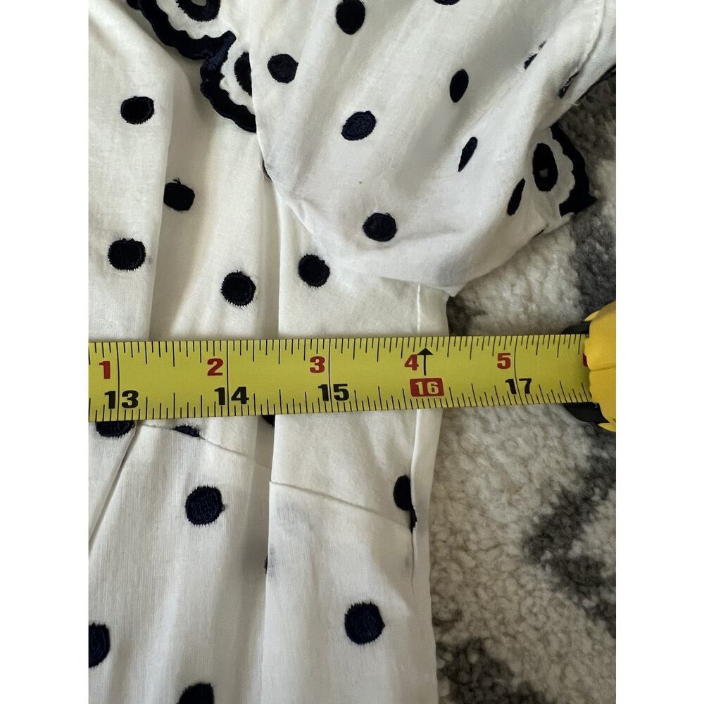 BODEN Kimberly Navy White Polka Dot Embroidered Scallop Trim Midi Dress Sz 6R - Picture 13 of 14